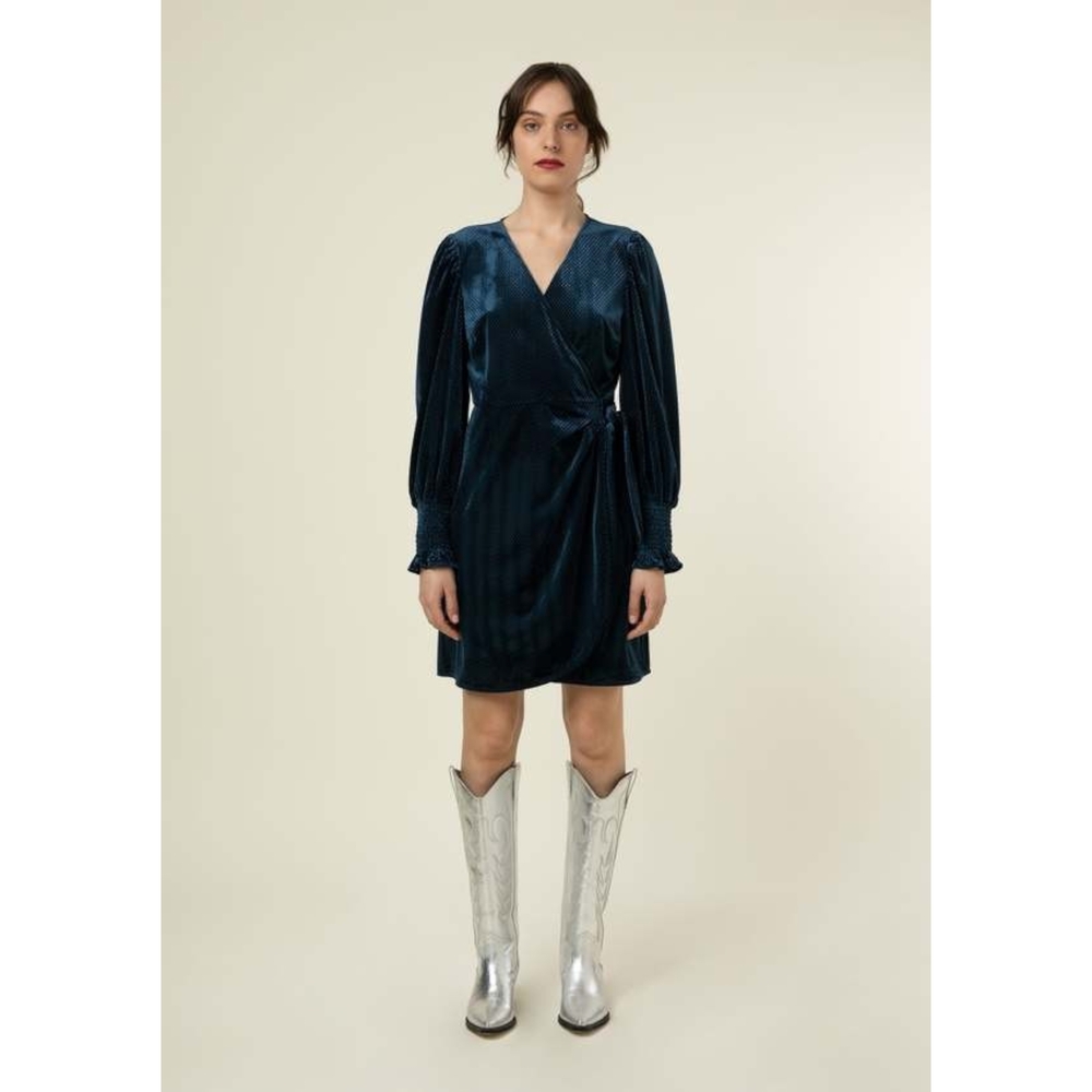 FRNCH Paris Bakhta Navy Long Sleeve Velvet Wrap Dress Sz S Romantic Whimsigoth